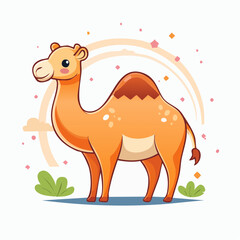 Charming camel cartoon illustration in warm colors, creating a whimsical and inviting scene