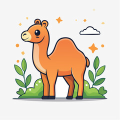 Charming Camel Cartoon Illustration with Whimsical Details and Cute Animal Design