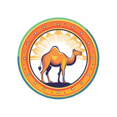 Camel Silhouette Art: Arabian Desert Animal in Vibrant Circular Frame Illustration