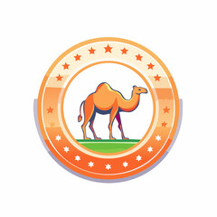 Iconic camel emblem design within a decorative circle border of stars illustration