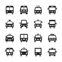 Collection of various front facing vehicle icons on a white backdrop  design