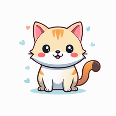 Adorable cartoon kitty with big eyes surrounded by hearts creating a joyful illustration