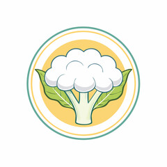 Stylized Cauliflower Illustration in Circular Frame Promoting Healthy Eating Habits