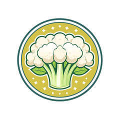 Whimsical Cauliflower Emblem: A Charming Vector Illustration for Healthy Eating Promotion