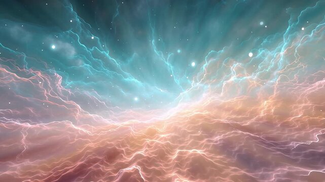 Vibrant Cosmic Nebula with Glowing Clouds and Electric Energy in Deep Space, Showcasing Smooth Blend of Colors and Ethereal Beauty