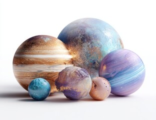 Obraz premium Planets of varying sizes and colors,?grouped,?against white background
