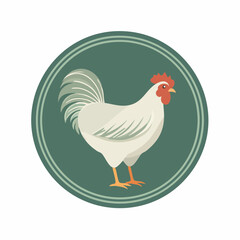 Illustration of a White Rooster inside a Green Circle Graphic Design Element