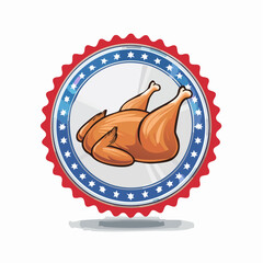 Roasted chicken illustration with patriotic design frame enhancing holiday meal appeal