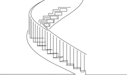 Architectural drawing of a modern curved staircase with railings