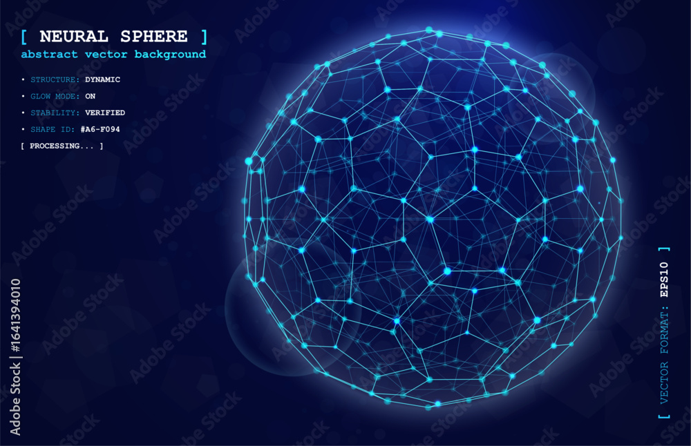 Poster abstract 3d sphere of polygons, lines, dots. globe network, digital data and technology patterns. fu