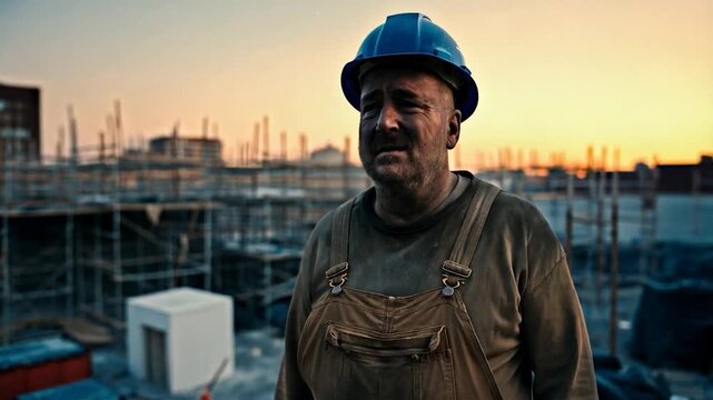 Sunset Portrait of a Weathered Construction Worker