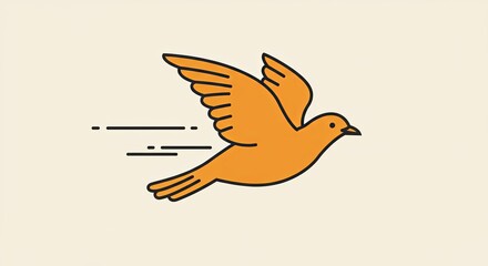 Fototapeta premium Minimal orange bird flying line illustration