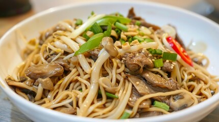 Mushroom and Beef Noodles: A Savory Fusion of Tender Beef, Umami Mushrooms, Rich Broth, and Chewy Noodles for a Hearty Meal