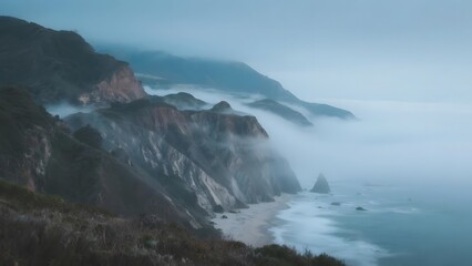 Misty Coastal Cliffs Overlooking the Ocean