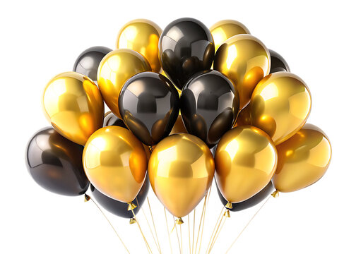 set of golden and black festival bloons in groups isolated on white background PNG , AI GENERATED