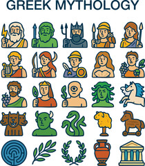 Fototapeta premium Greek Mythology Icons – Gods, Heroes, and Legendary Creatures