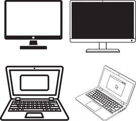 Fototapeta premium Black and white computer device vector illustration of desktop and laptop technology