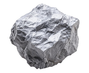 Fototapeta premium Unique silver rock levitating above a neutral background, showcasing its jagged surfaces and metallic sheen in a creative display of natural beauty