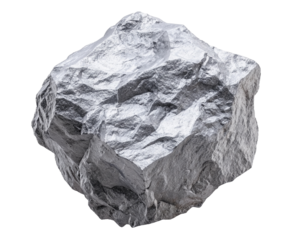 Unique silver rock levitating above a neutral background, showcasing its jagged surfaces and metallic sheen in a creative display of natural beauty