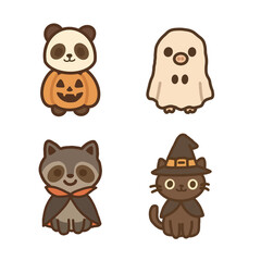 Set of kawaii animals in Halloween dress up