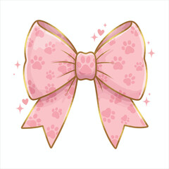 Cute Pink Bow with Paw Print Pattern