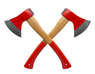 Classic Crossed Firefighter Axes, Front View, isolated transparent background png