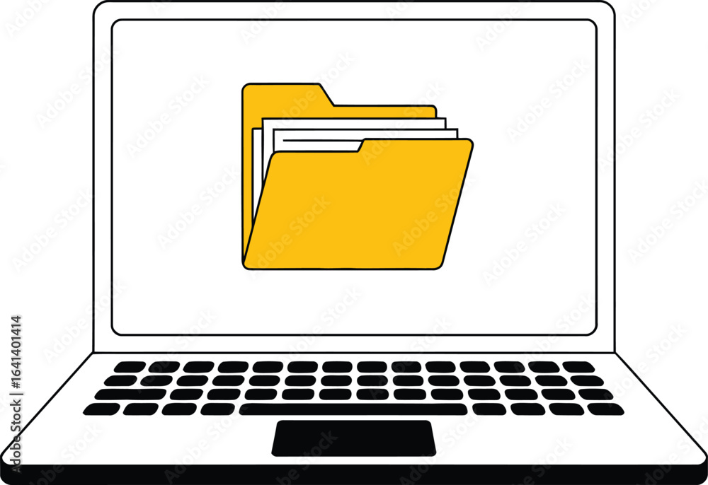 Aufkleber laptop displaying a digital folder icon on its screen representing data storage and organization