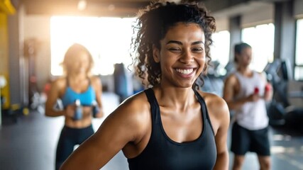 Smiling Black Woman at Gym Happy with Fit, and Healthy Fitness Lifestyle. - Powered by Adobe