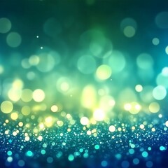 Obraz premium Abstract Glowing Blue Green Gradient Bokeh Background with Sparkling Light Texture and Particles