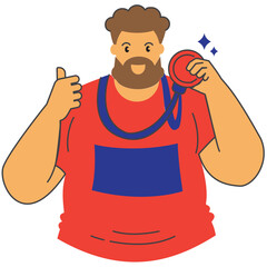 plus size men athlete celebration with medal illustration