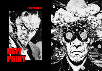 B&W Print Poster Effect Mockup