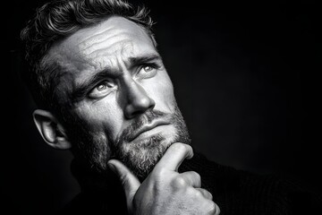 A man, hand on chin, feels weighty conscience guiding his inner ethical storm.