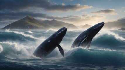 Fototapeta premium Hermanus Whale Festival Breaching Silhouettes 