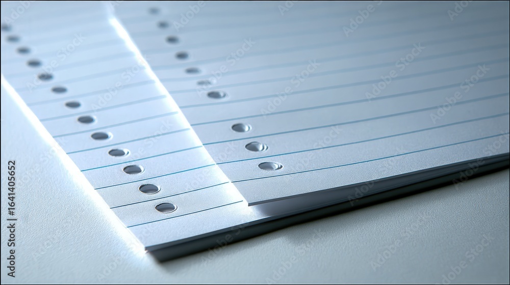Poster Lined Paper Stack: Close-Up on Hole-Punched Sheets for Writing and Organization