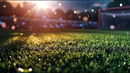 Grass and sunlight create a serene atmosphere on the soccer field during a late afternoon match - Powered by Adobe