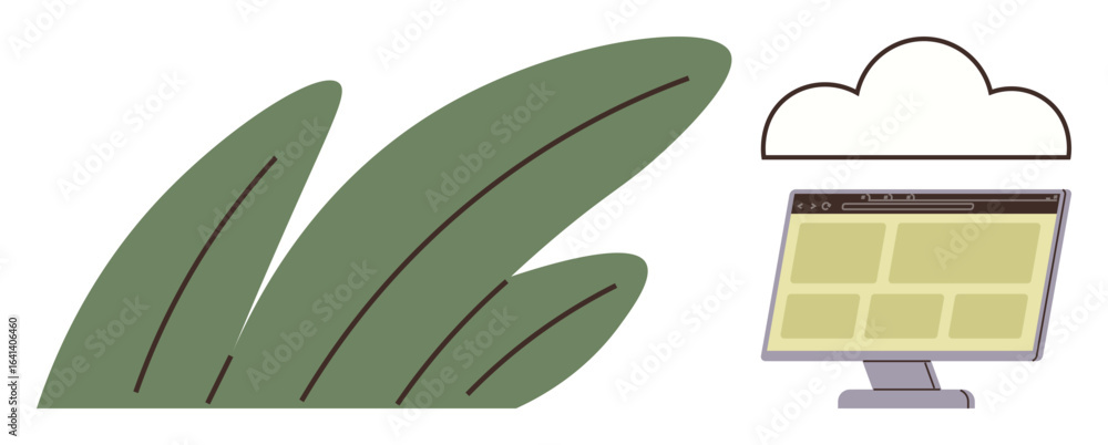 Poster digital monitor with a webpage under a cloud next to green leaves representing technology and sustai