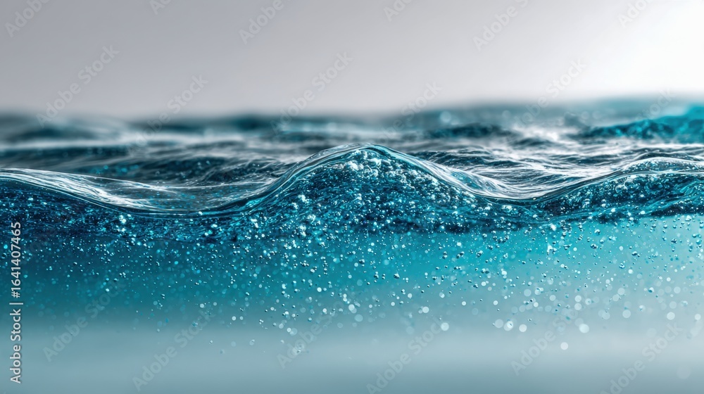 Poster dynamic water surface with bubbles: a captivating liquid texture for refreshment and purity concepts
