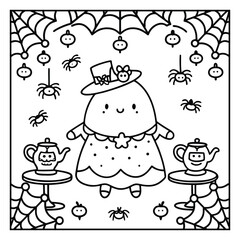Ghost on the Dark Halloween Coloring Page – Spooky Haunted Night Scene with Ghosts, Pumpkins, and Bats Line Art for Kids and Adults. Halloween Coloring Pages