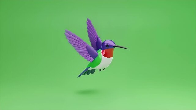 Colorful Hummingbird in Flight Against Green Background