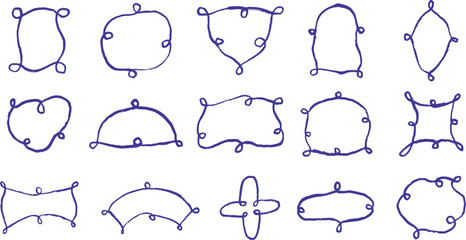 Hand drawn coquette wavy squiggle curly line frame different form. Collection elegant design elements for holiday banner, card. Vintage vector ink art.