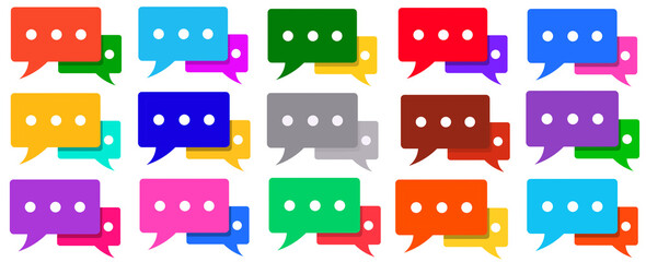 Collection of bubble chat icons isolated on white background. Chatting icon in colorful colors and simple trendy style. Message elements in PNG format. 
