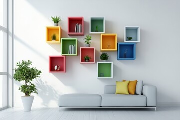 Bright and Airy White Living Room Featuring Colorful Wall Art for Modern Interiors