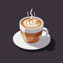 Obraz premium Coffee cup with latte art on saucer against dark background 