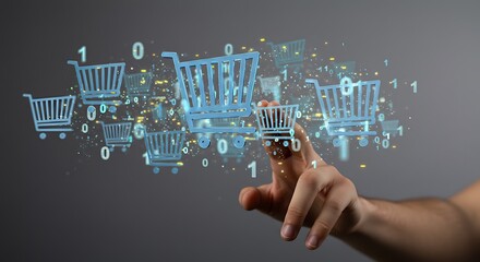Digital Shopping Cart Concept with Binary Code