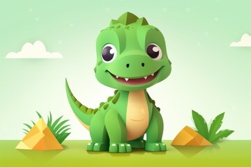 Naklejka premium cute little dinosaur paper art illustration