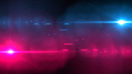 Red and blue light rays on black background	