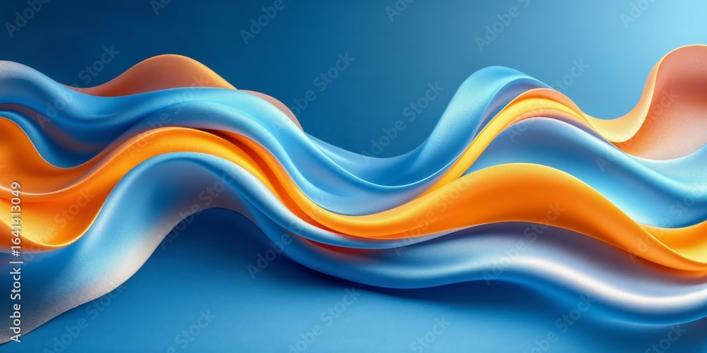 Poster abstract waves of colorful silk fabric flowing smoothly in natural light creating a captivating visu