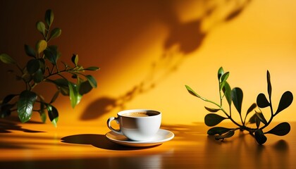 Coffee and Happy Wednesday Note on Wooden Table with Plant