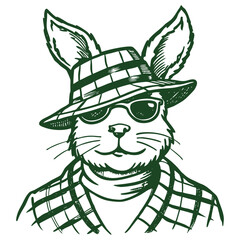 Charming hand drawn illustration of a rabbit sporting a classic plaid pattern perfect for whimsical designs