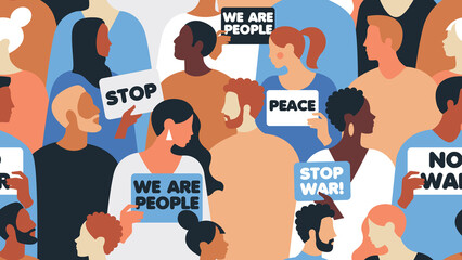 People pattern a seamless stop-war crowd illustration